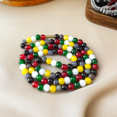 Natural multi-colored agate mala with 108+1 and 27+1 beads, 8mm size, used for meditation, healing, and spiritual protection