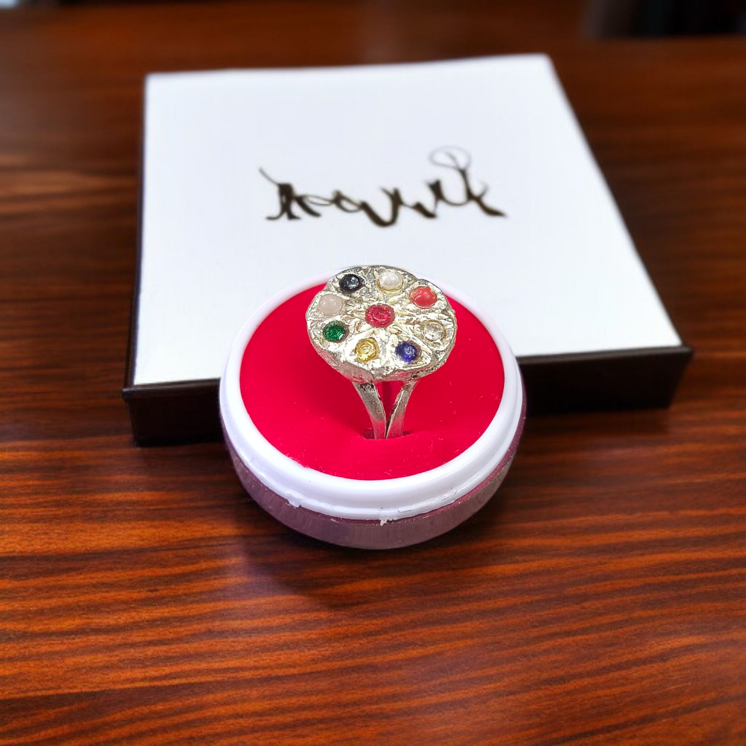 Navratan Ring with Nine Gemstones | Oval Shape – Spiritual and astrological ring offering prosperity, protection, and balance through the power of Navratan gemstones