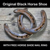 Original Black Horse Shoe with Ring, symbolizing good luck and protection, used as a decorative and spiritual item.