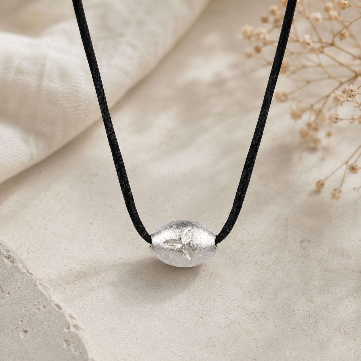 Original Tlismi Moti Pendant with Thread Silver Oval Shape Baby Teething Pendant Silver Color Spiritual Protection Pendant