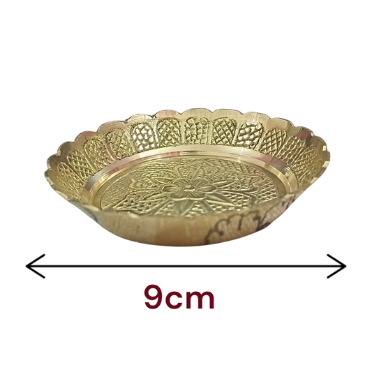Pure brass flower design plate for temple use, ideal for holding lamps, idols, and religious offerings during pooja ceremonies.