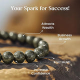 Raw Pyrite Bracelet with 6-7MM natural golden pyrite beads, stretchable and handmade, placed on a white background.