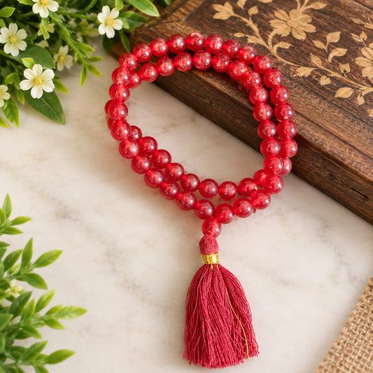 Red Agate Mala 54+1 beads, also known as Lal Hakik Mala, featuring 8MM beads, lab certified, perfect for jaap, meditation, and daily wear