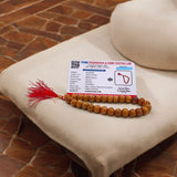 Safed Chandan Mala 27+1 beads made from pure white sandalwood, ideal for anxiety relief, respiratory health, and memory improvement.