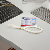 Safed Hakik Mala 27+1 Beads, 8MM White Agate Jaap Mala by Gurupujan, perfect for attracting luck, prosperity, and cash flow.