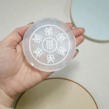 Selenite charging plate with carved Reiki healing numbers for Reiki healing, meditation, Vastu, pooja, manifestation, and crystal recharging