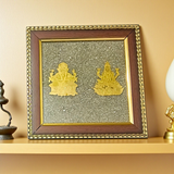 Shri Lakshmi Ganesh Frame on Pyrite Stone – 7x7 Inch Wooden Wall Decor for Wealth, Business Growth, and Vastu Energy Balance