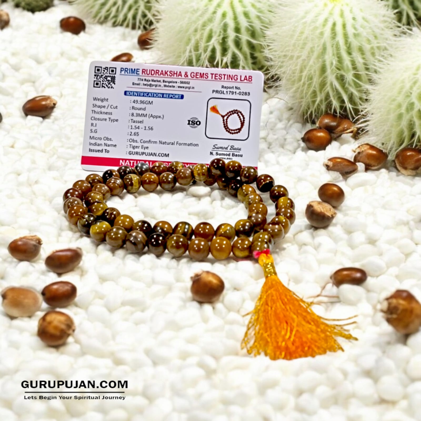 Tiger Eye Mala 54+1 beads made from natural Tiger's Eye stones, featuring 8MM beads, ideal for jaap, meditation, and daily wear.