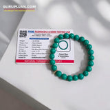 Turquoise Bracelet with smooth, 8MM natural turquoise beads, stretchable design with certificate, promoting balance, healing, and communication.