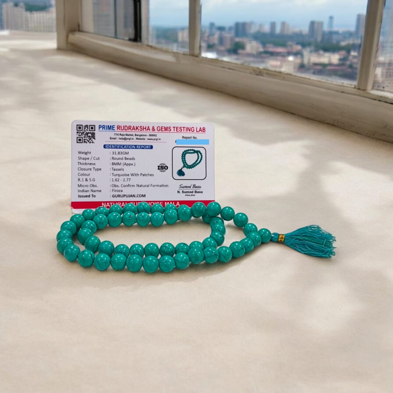 Turquoise Mala 54+1 beads made from original Firoza (Turquoise), lab certified, 8MM beads perfect for chanting mantras and spiritual wear.