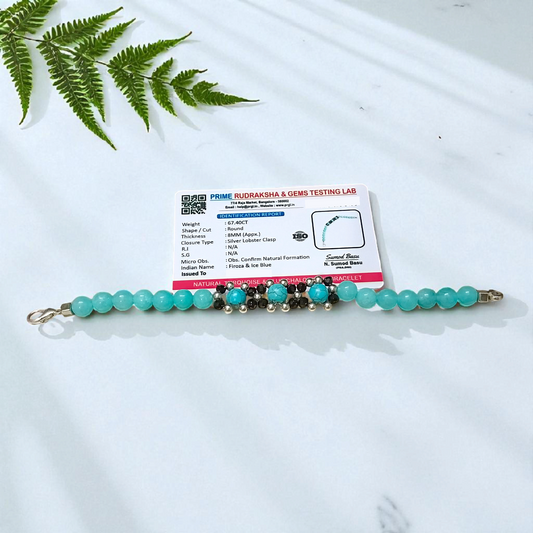Turquoise and Blue Chalcedony gemstone bracelet with 8mm round beads on elastic thread, spiritual and healing jewelry