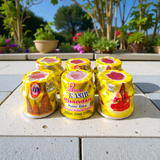 Yellow chandan paste tika container used for puja and tilak rituals