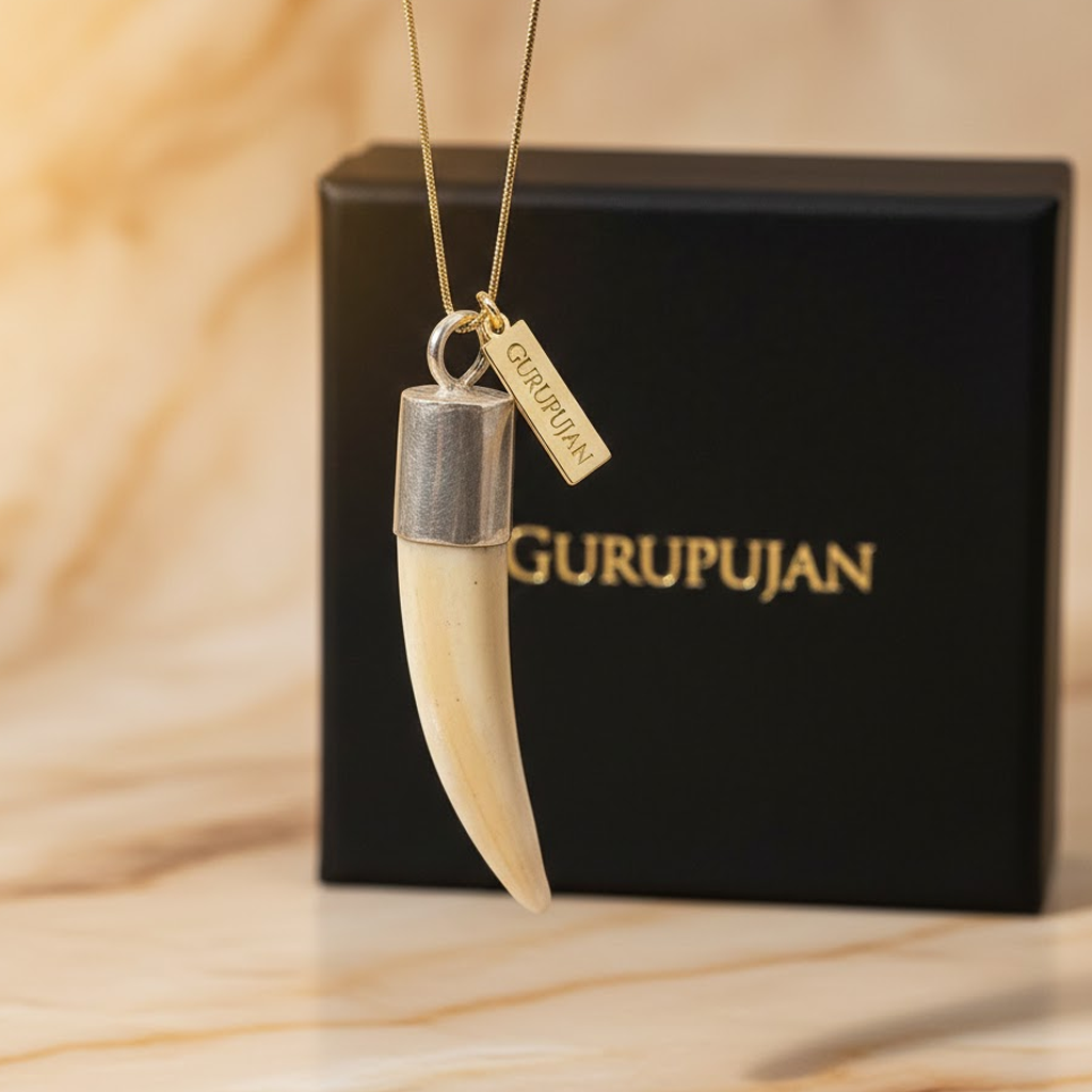 Shukar Dant Silver Cap Pendant | Wild Boar Teeth for Protection & Attraction