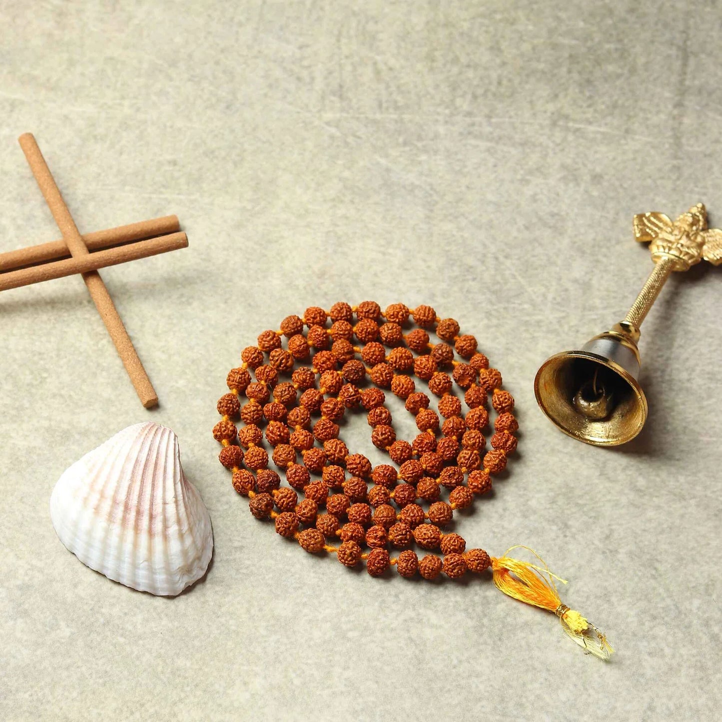 Combo of 5 Mukhi Rudraksha Mala & Red Pooja Aasan with Gomukhi Bag | Lab Certified