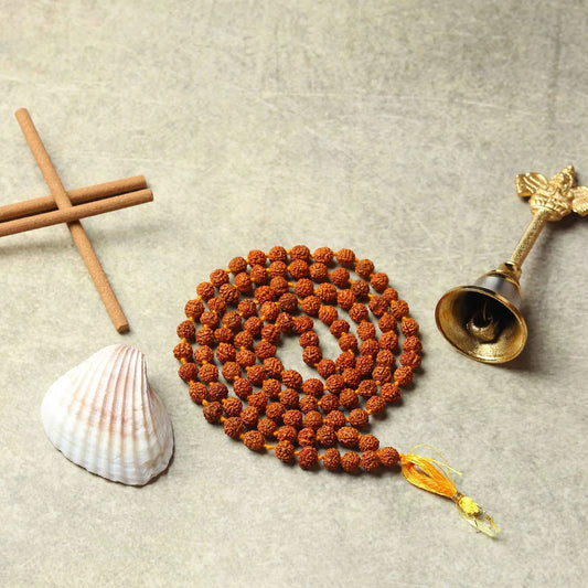 Combo of 5 Mukhi Rudraksha Mala & Red Pooja Aasan with Gomukhi Bag | Lab Certified