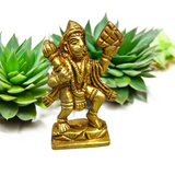 Brass Hanuman Ji Idol carrying the Sanjeevani mountain, symbolizing strength, devotion, and divine protection