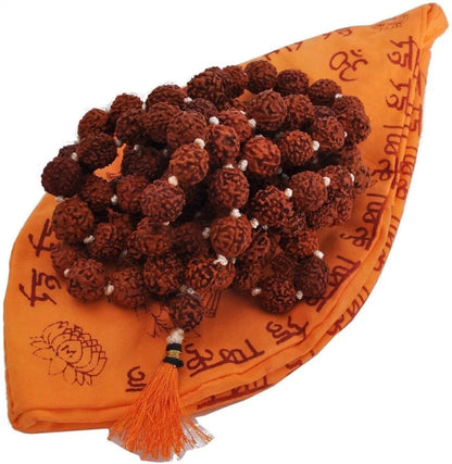 Combo of 5 Mukhi Rudraksha Mala & Red Pooja Aasan with Gomukhi Bag | Lab Certified
