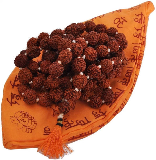 Combo of 5 Mukhi Rudraksha Mala & Red Pooja Aasan with Gomukhi Bag | Lab Certified