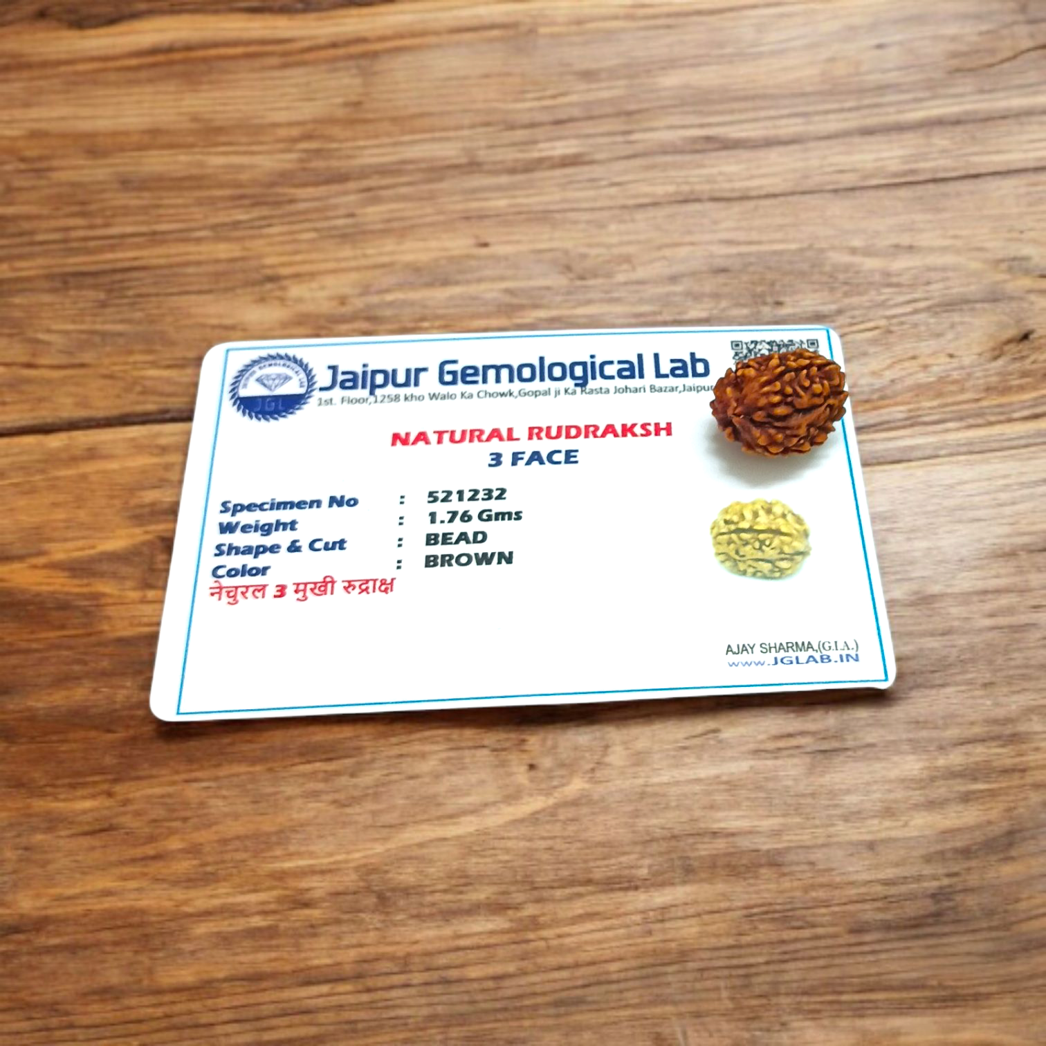 3 Mukhi Rudraksha - Lab Certified Natural Bead | Agni Dev Blessings for Inner Strength Gurupujan