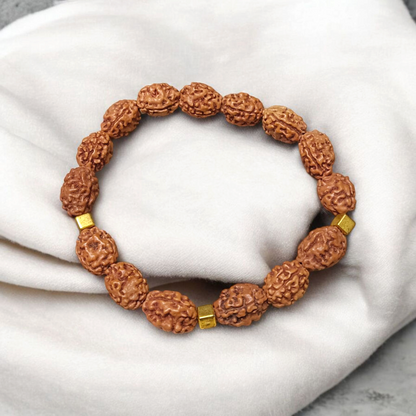 3 Mukhi Rudraksha Bracelet with natural brown beads on stretchable thread, lab certified for spiritual healing and confidence