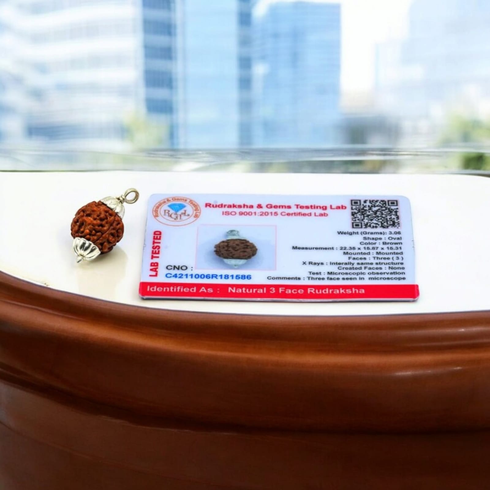 3 Mukhi Rudraksha Pendant - Lab Certified - For Removing Obstacles, Boosting Confidence, and Spiritual Growth