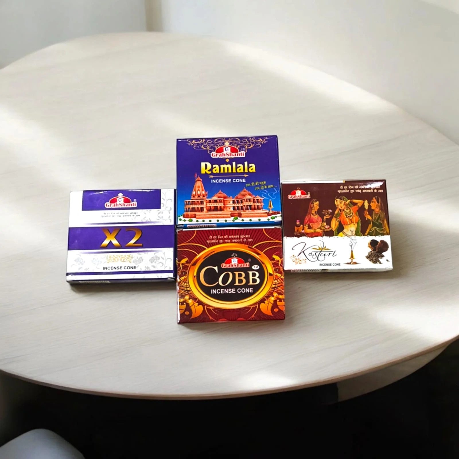 4 in 1 Dhoop Cone Set of 12 with X2, Kasturi, Ramlala & Cobb Fragrances for Puja and Meditation