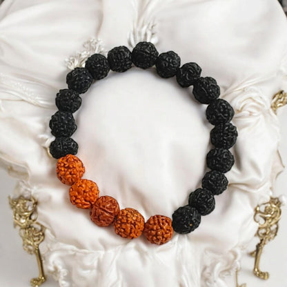 5 Mukhi Rudraksha Bracelet - Black &amp; Brown Mix – Lab Certified for protection, mental clarity, and spiritual growth