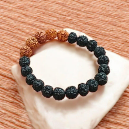 5 Mukhi Rudraksha Bracelet - Black &amp; Brown Mix – Lab Certified for protection, mental clarity, and spiritual growth