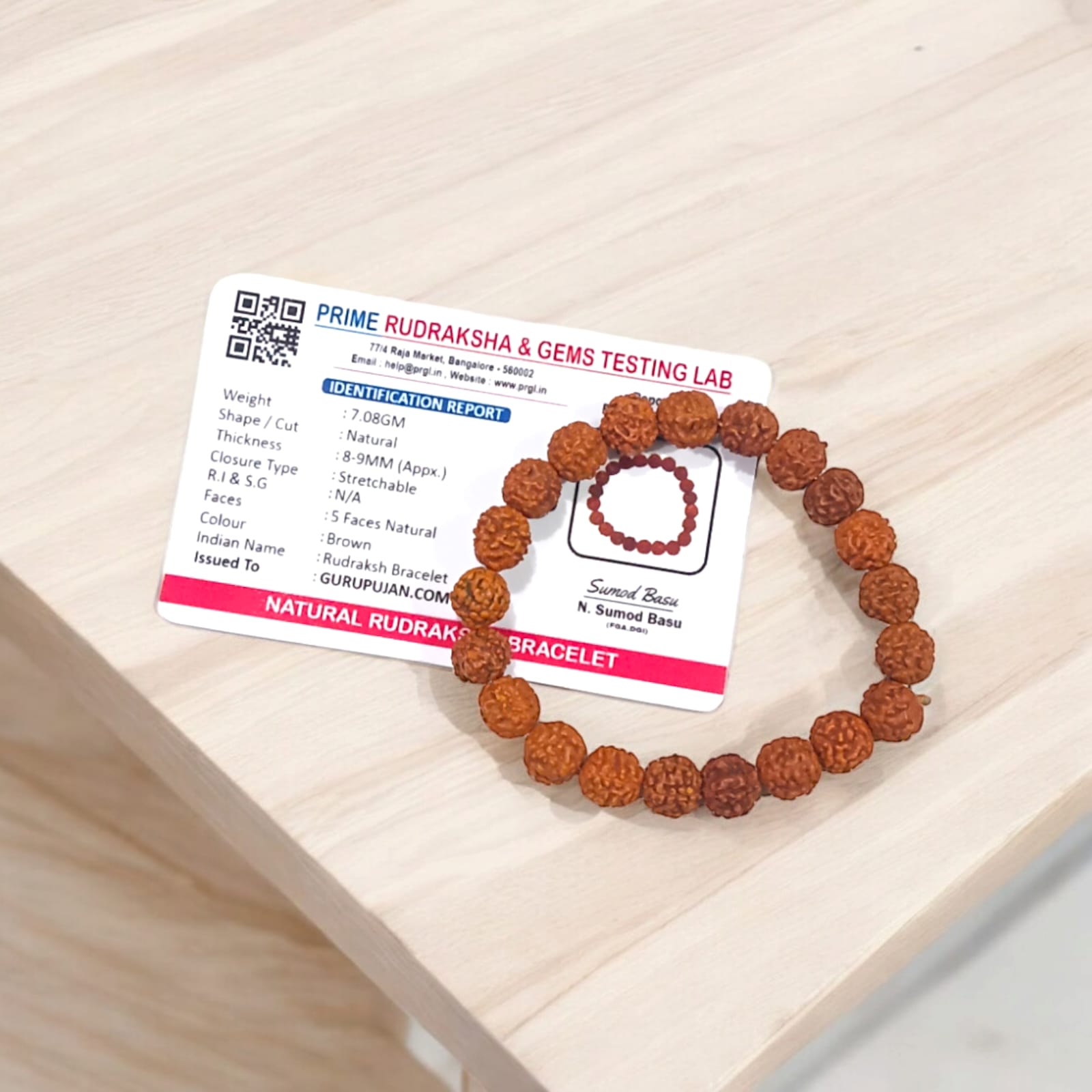 5 Mukhi Rudraksha Bracelet made with natural 8MM beads, lab certified, stretchable design, perfect for blessings of Shiva and daily wear.