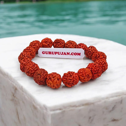 5 Mukhi Rudraksha Bracelet with 11MM natural beads, lab certified, stretchable design, perfect for blessings of Shiva and meditation.