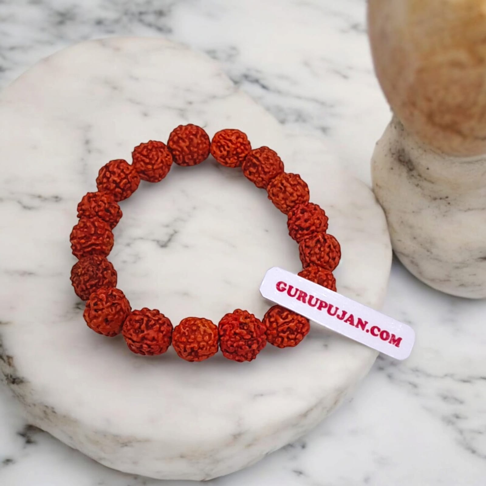 5 Mukhi Rudraksha Bracelet with 11MM natural beads, lab certified, stretchable design, perfect for blessings of Shiva and meditation.