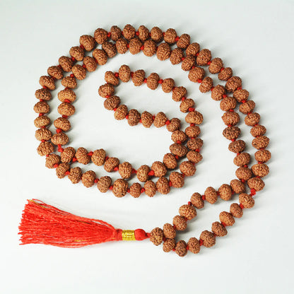 6 Mukhi Rudraksha Mala with 108+1 beads, lab certified and energized, ideal for positivity and spiritual practice.