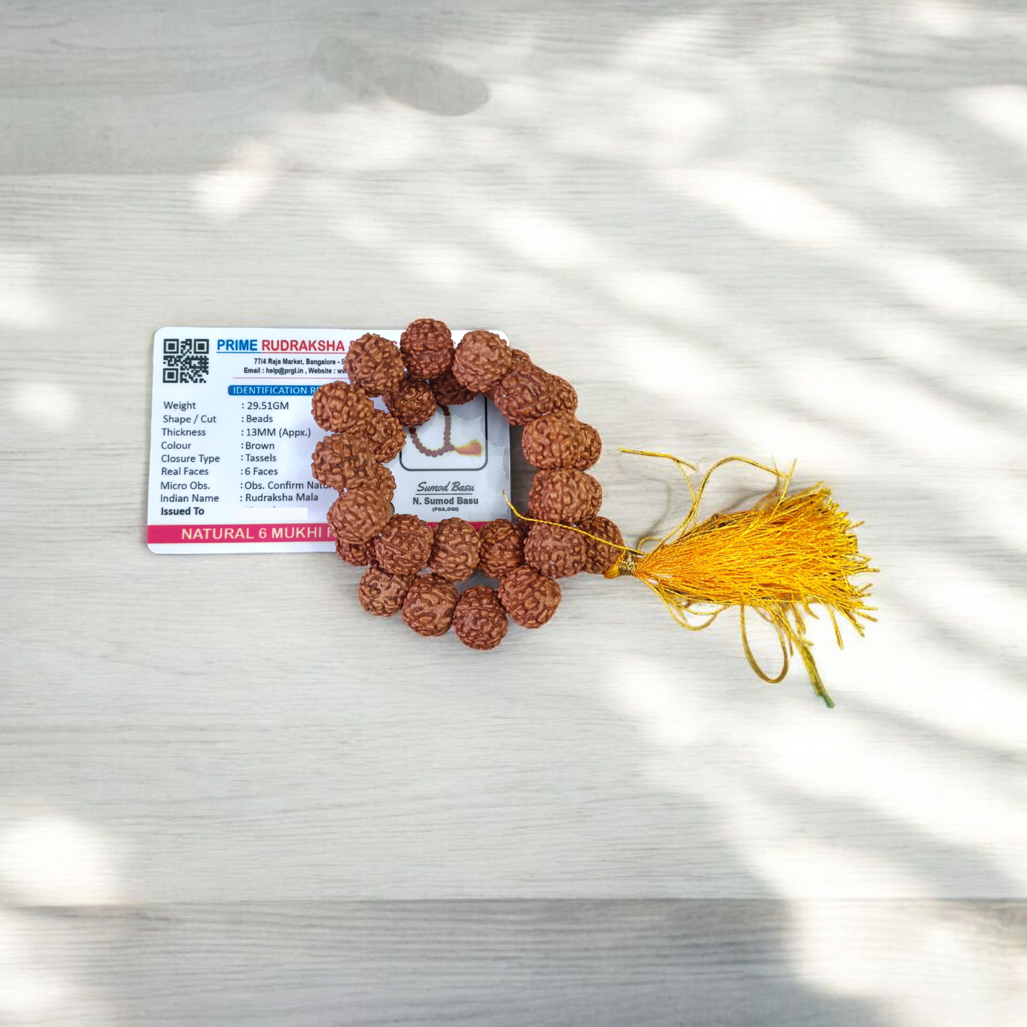 6 Mukhi Rudraksha Mala with 108+1 beads, lab certified and energized, ideal for positivity and spiritual practice.