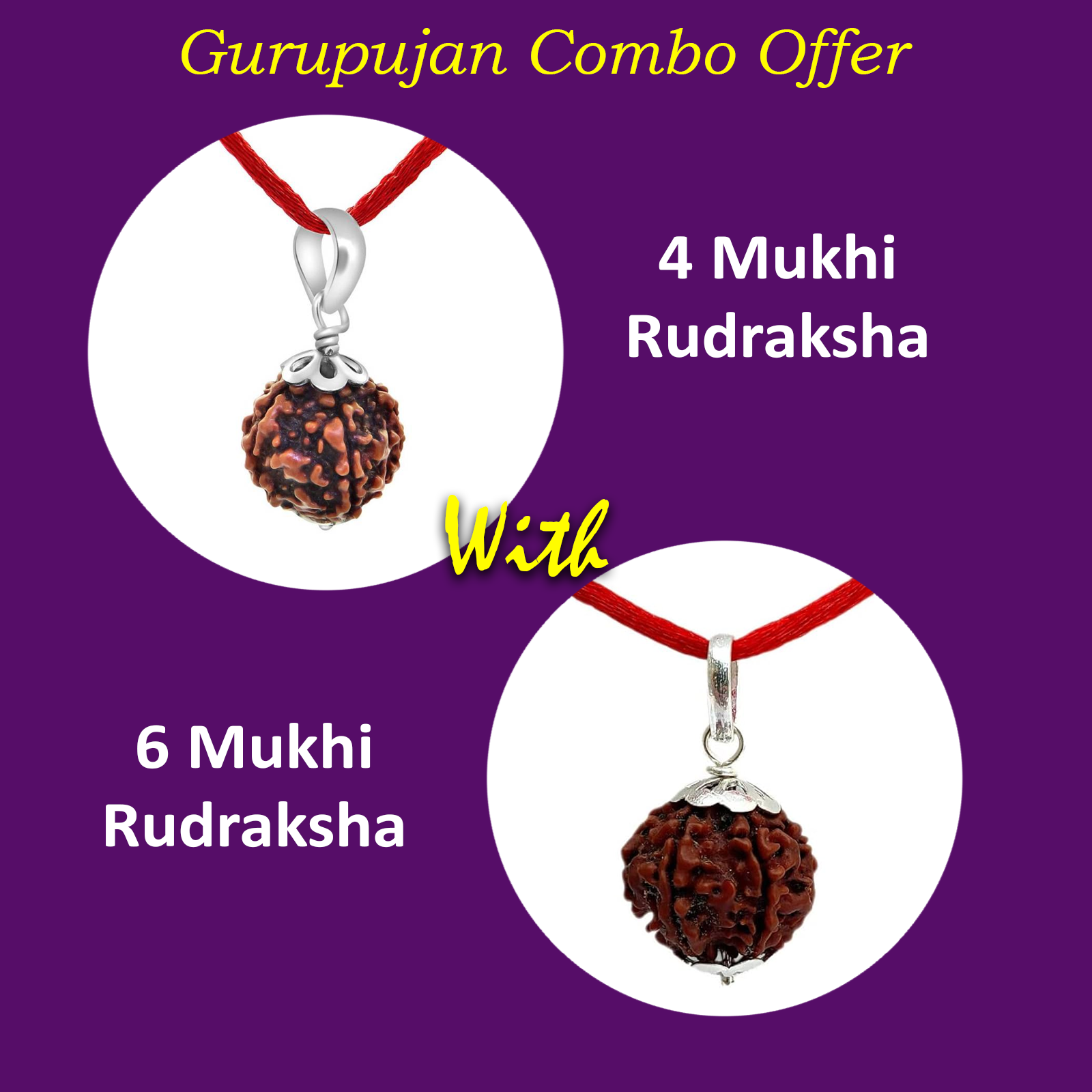 6 Mukhi &amp; 4 Mukhi Rudraksha Combo - Lab Certified for Wisdom &amp; Confidence