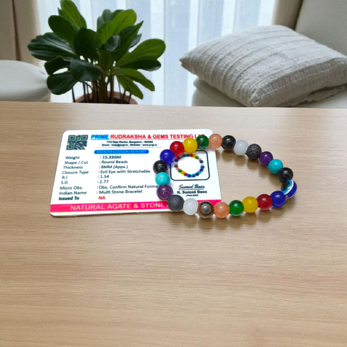 Natural 7 Chakra Agate & Evil Eye Bracelet | Spiritual Healing & Protection