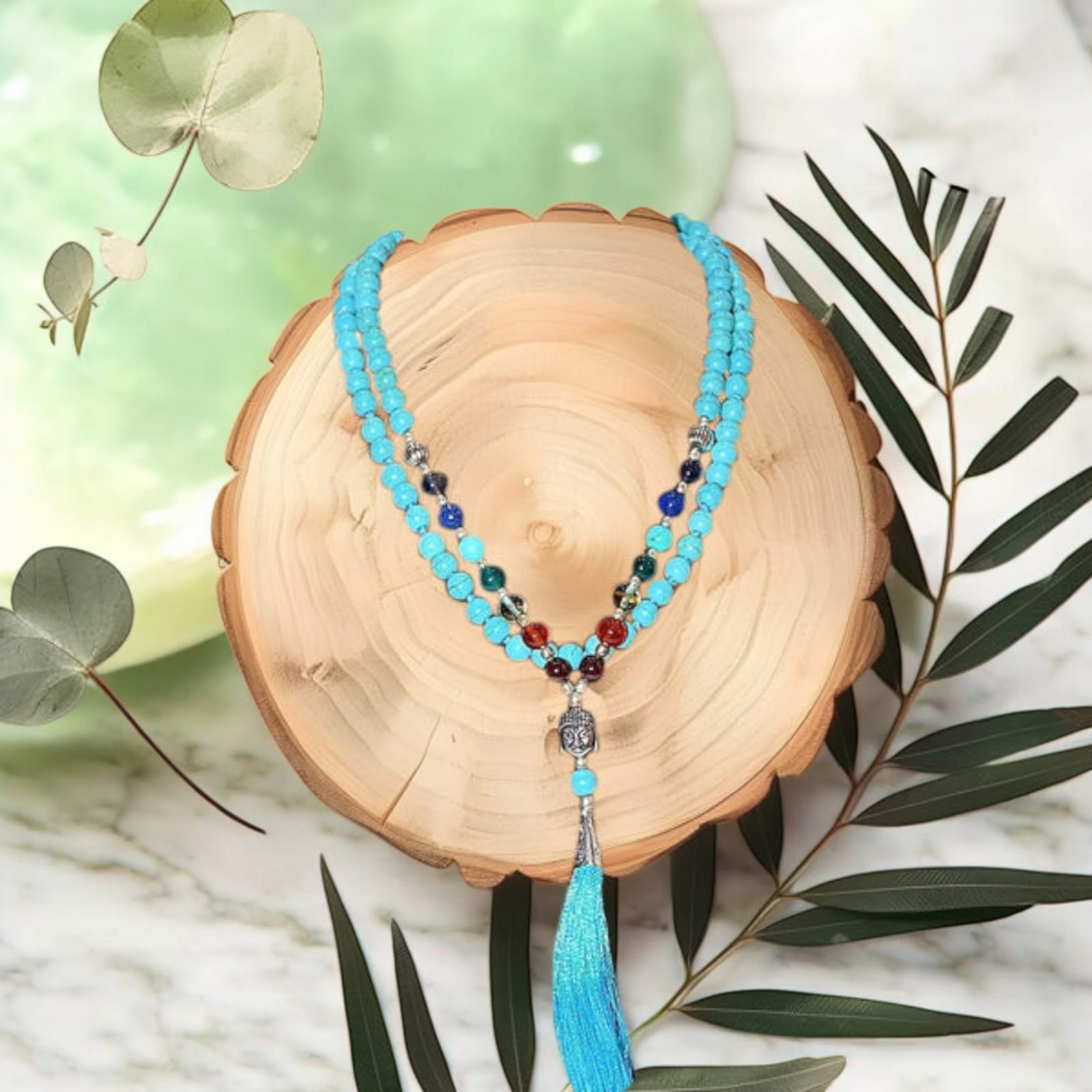 7 Chakra Mala with Turquoise (Firoza) – For chakra healing, emotional balance, and spiritual growth