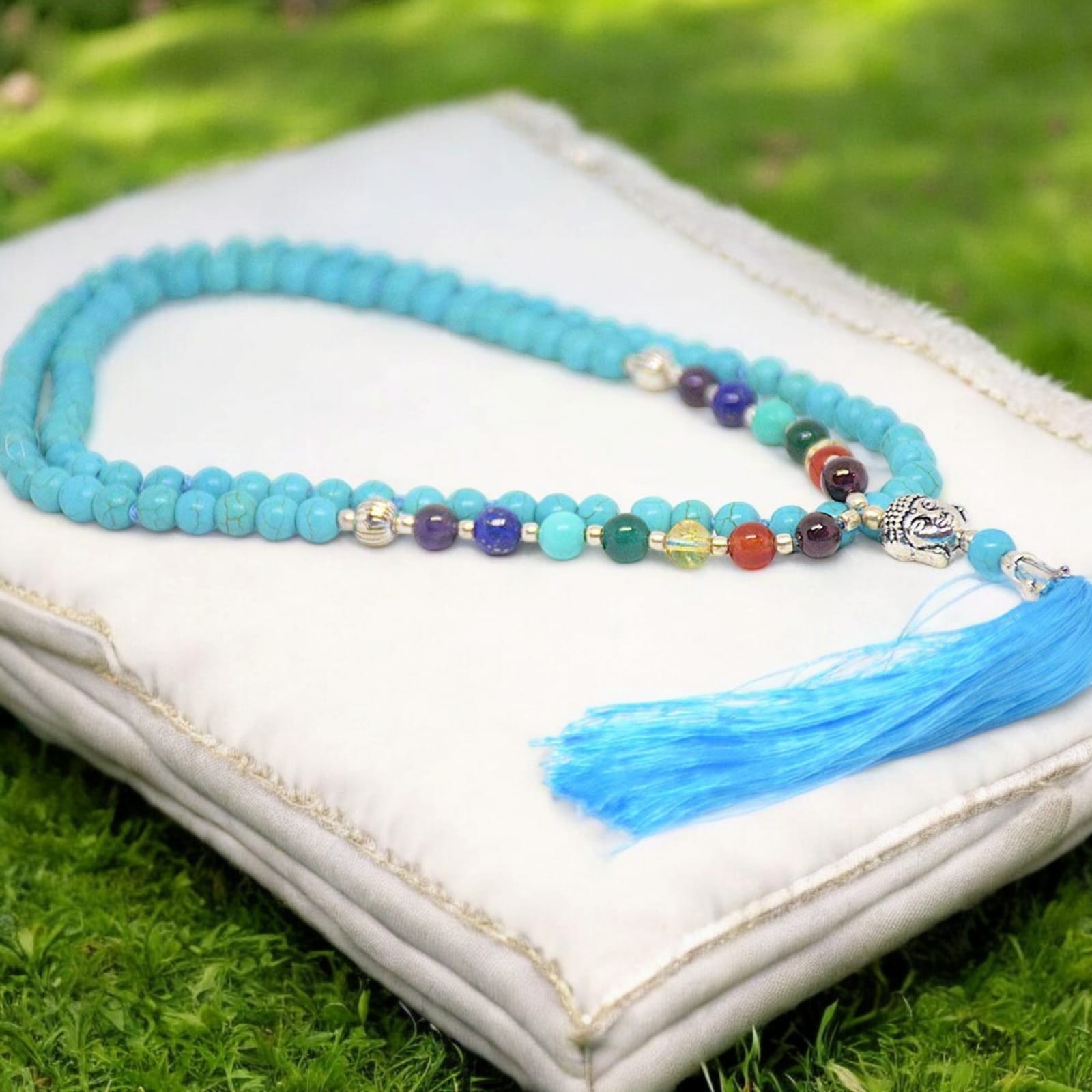 7 Chakra Mala with Turquoise (Firoza) – For chakra healing, emotional balance, and spiritual growth