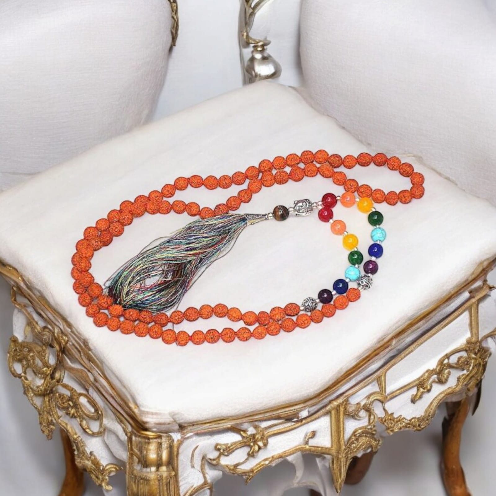 7 Chakra with 5 Mukhi Rudraksha Mala – For chakra healing, emotional balance, spiritual growth, and protection