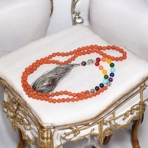 7 Chakra Mala with 5 Mukhi Rudraksha – Spiritual Healing & Protection
