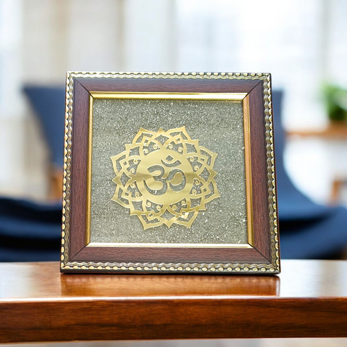 Om Shanti Yantra Raw Pyrite Wall Frame 7x7 Inch | Vastu Decor for Home & Office