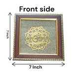 7x7 Inch Om Shanti Yantra mounted on raw Pyrite crystal in a Vastu-aligned wooden frame for peaceful home and spiritual décor