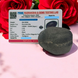A Laxmi Narayan Shaligram stone featuring Lord Vishnu and Goddess Lakshmi's divine symbols, lab certified for purity and authenticity, perfect for worship and prosperity.