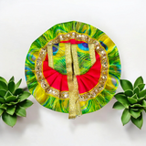 A Peacock Style Dress for Laddu Gopal idols, designed for size 1 No. Krishna idols, featuring intricate details and vibrant colors for a divine and regal appearance.
