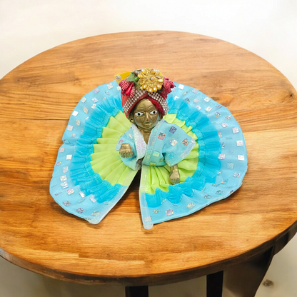 A Set of 4 Laddu Gopal Pagdis (crowns) designed for size 5 No. Krishna idols, perfect for adorning your Bal Gopal idol during worship and festivals.