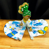 A Set of 6 Laddu Gopal Pagdis (crowns) designed for size 3 No. Krishna idols, perfect for adorning your Bal Gopal idol during daily worship, prayers, and festive occasions.