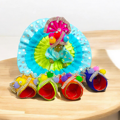 A Set of 6 Laddu Gopal Pagdis designed for size 4 No. Krishna idols, perfect for enhancing the appearance of your Bal Gopal idol during daily worship and festive occasions.