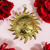 A Wall Hanging Sun made of pure brass with a golden finish, designed to protect from Vaastu dosh, Shani dosh, and accidents, while inviting prosperity and positive energy into your space