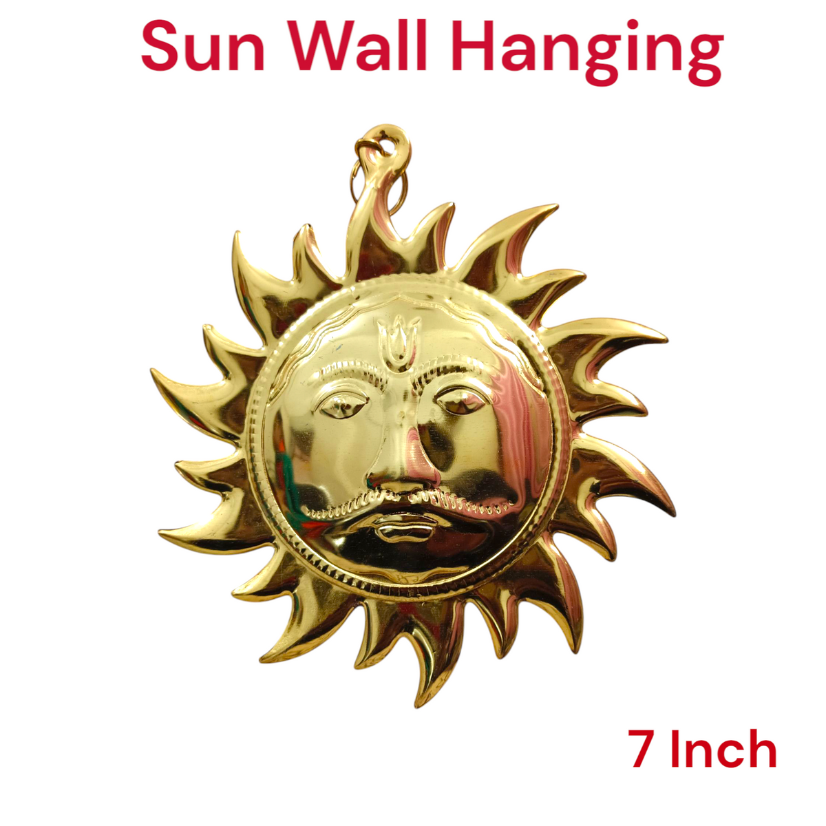 A Wall Hanging Sun made of pure brass with a golden finish, designed to protect from Vaastu dosh, Shani dosh, and accidents, while inviting prosperity and positive energy into your space