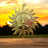 A Wall Hanging Sun made of pure brass with a golden finish, designed to protect from Vaastu dosh, Shani dosh, and accidents, while inviting prosperity and positive energy into your space