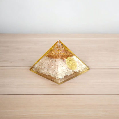 A White Stone Crystal Clear Orgone Pyramid, lab-certified for energy healing, emotional balance, and protection from negative energies and electromagnetic pollution